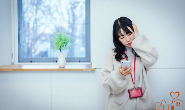 スマホを見て悩む女性